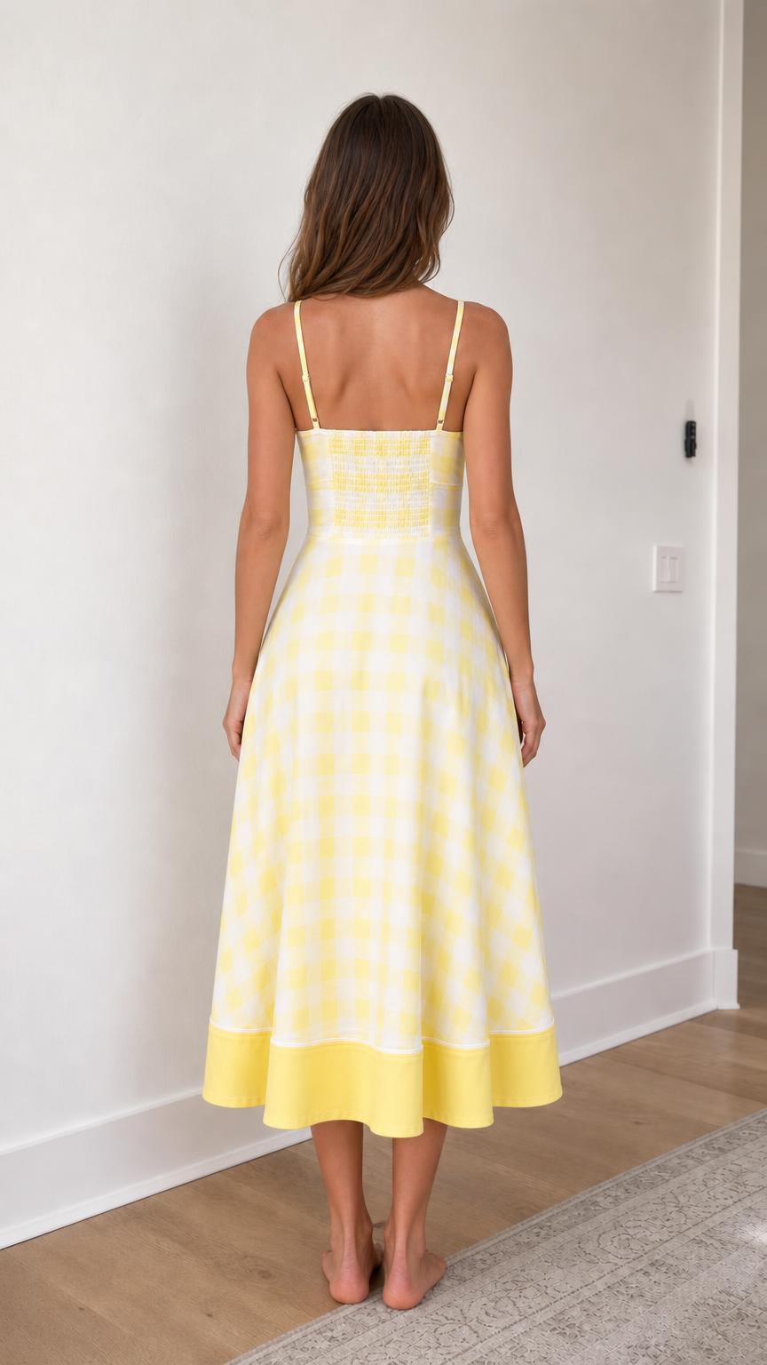Back view of yellow gingham sundress