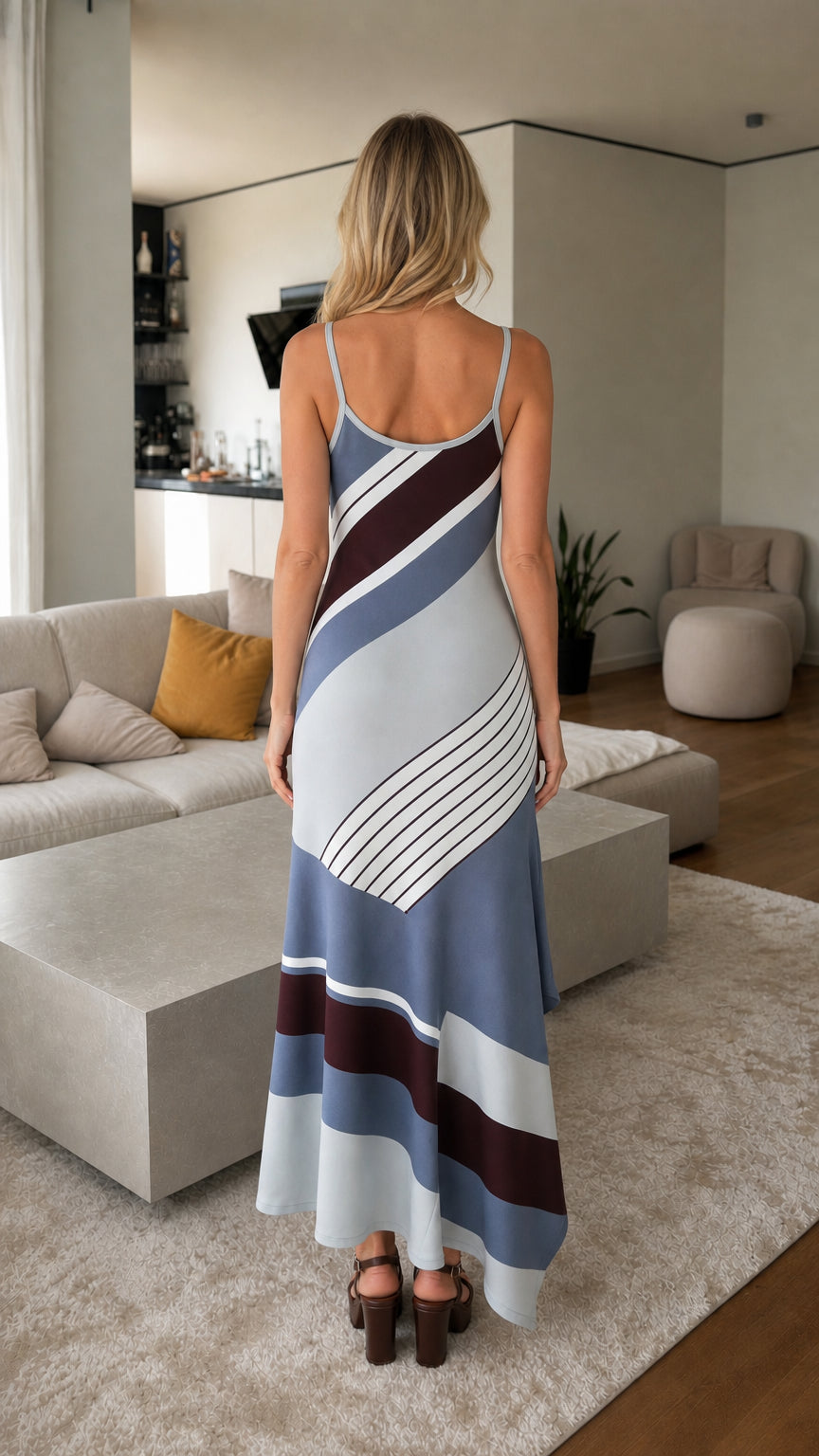 Back view of Light Blue maxi dress