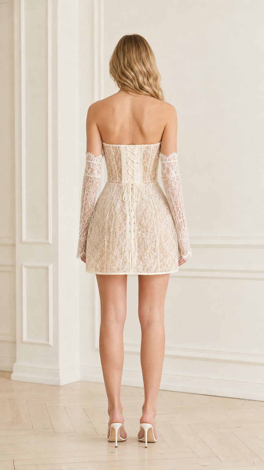 Full back view showing the corset lacing details
