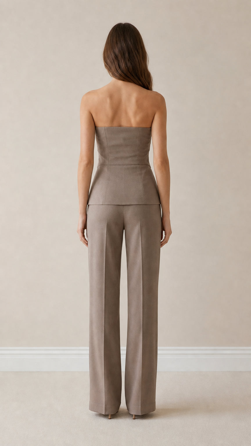 Back view of taupe pant set