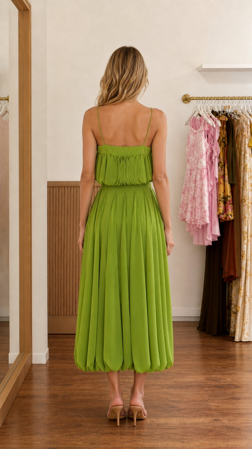 Back view of green two-piece set