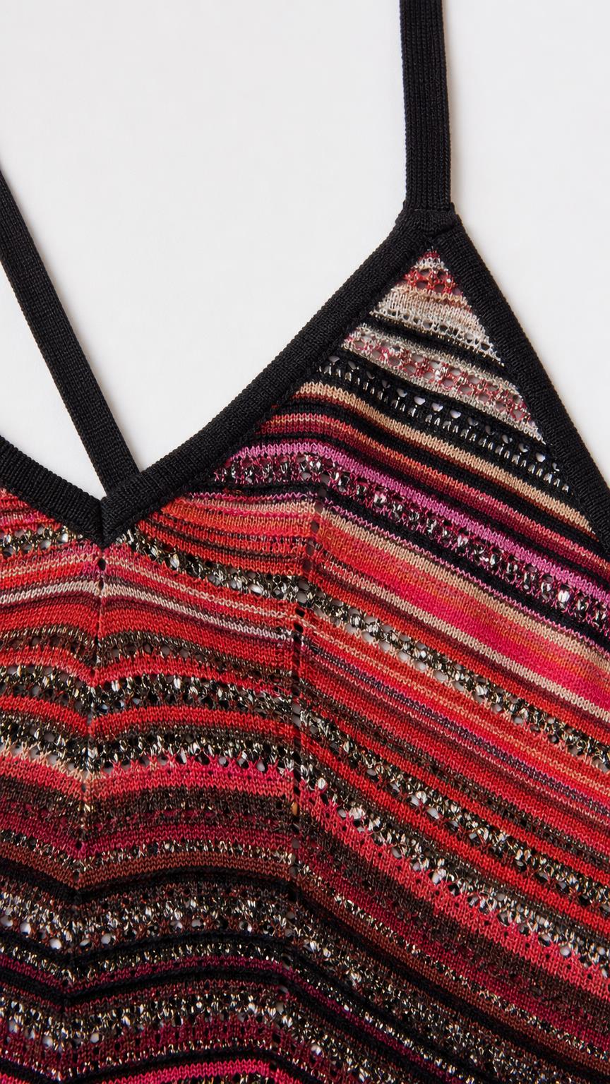 Close-up detail of neckline and knit texture