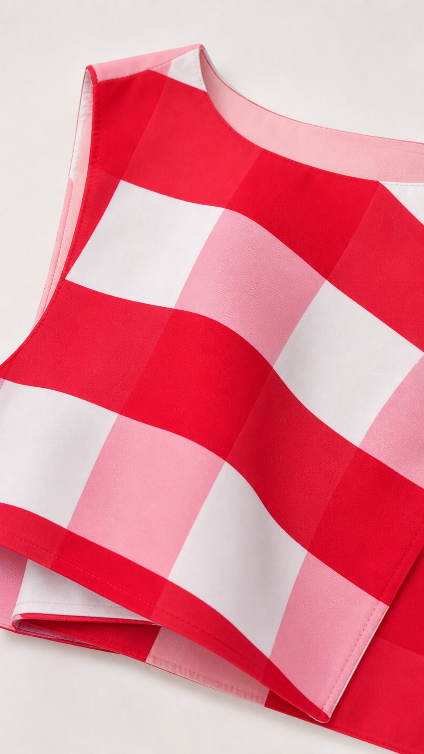 Close-up of red and white checkered fabric detail
