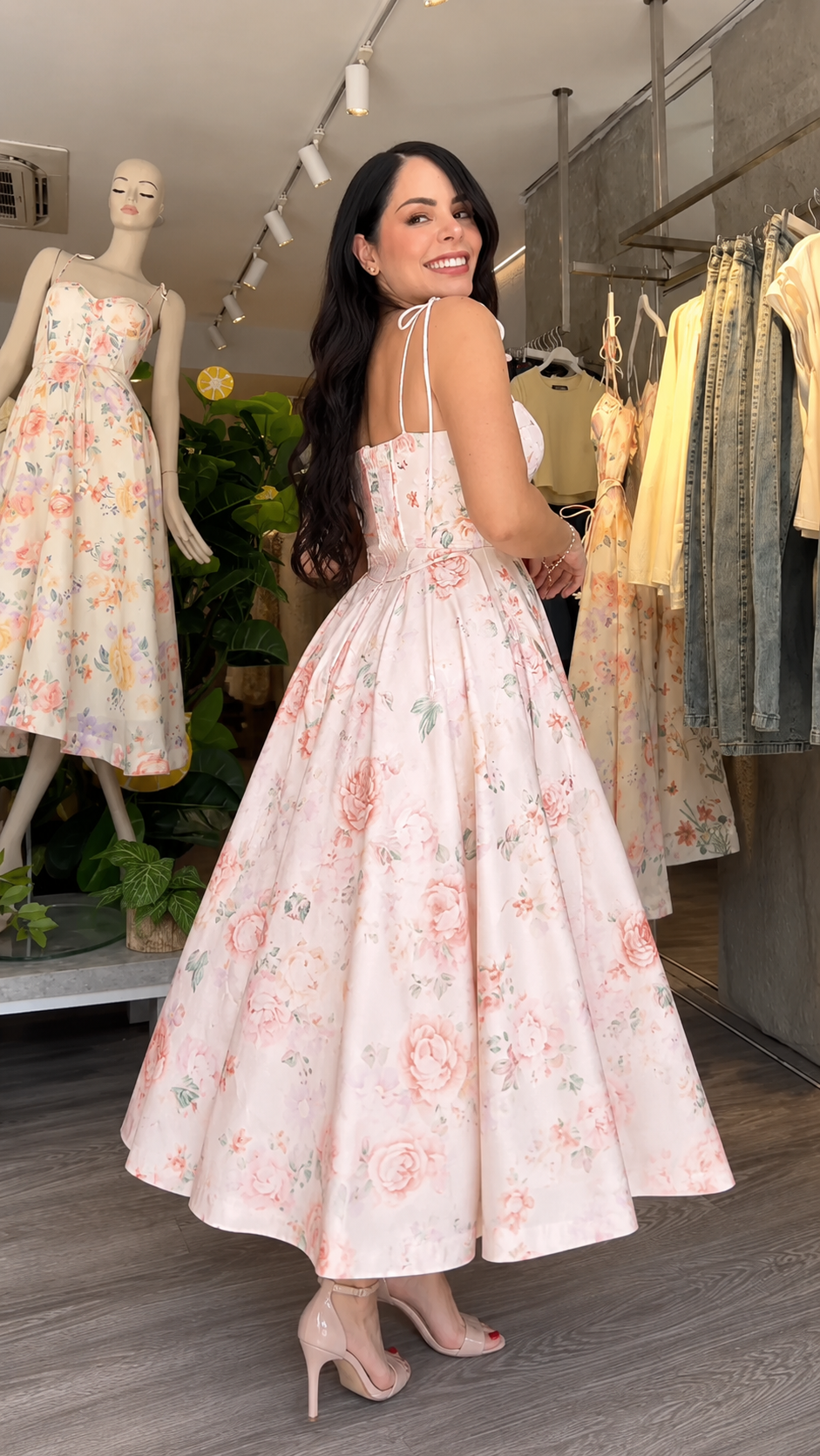 Women's Printed Sleeveless V-Neck Midi Dress