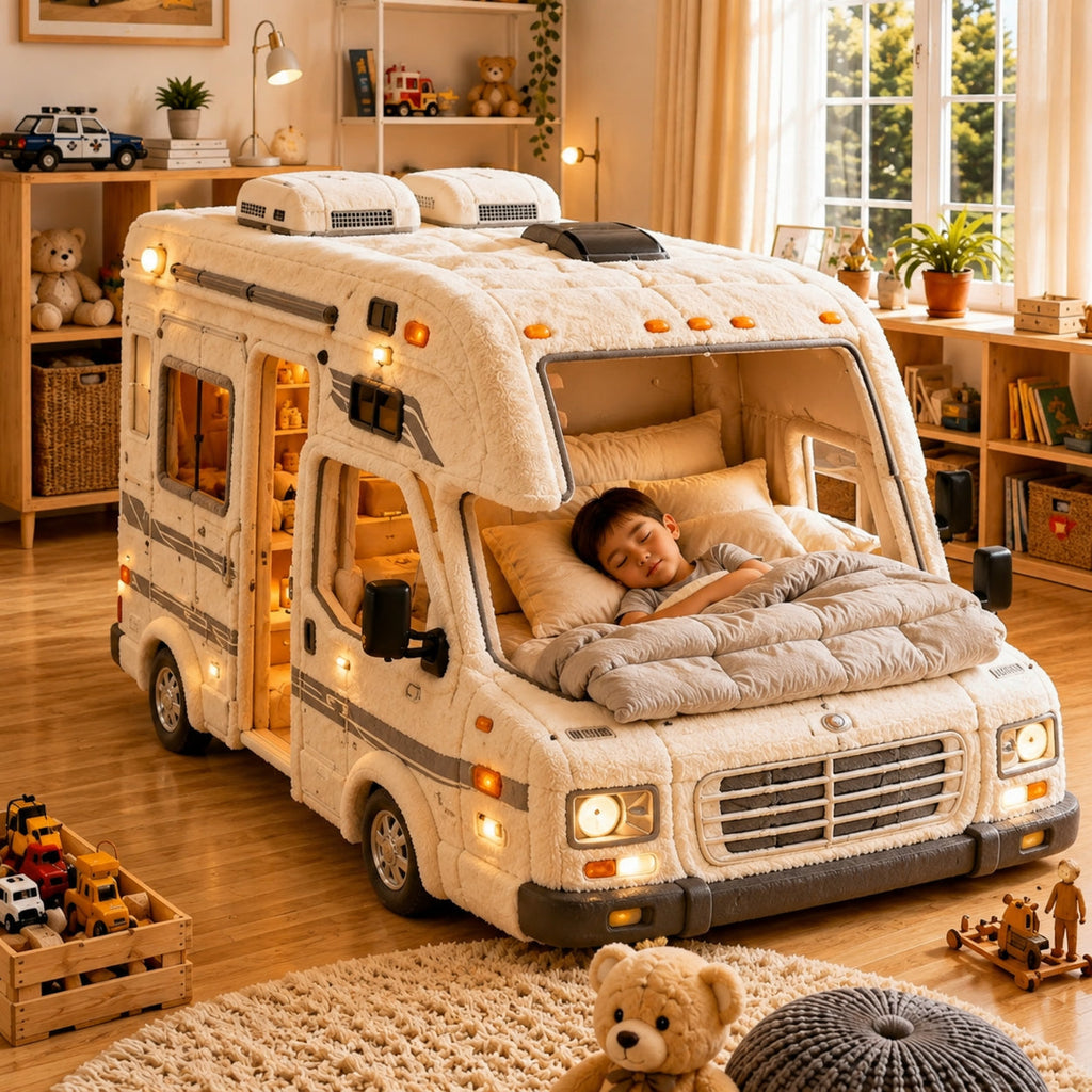 Camper-Inspired Plush Sleeping Bed