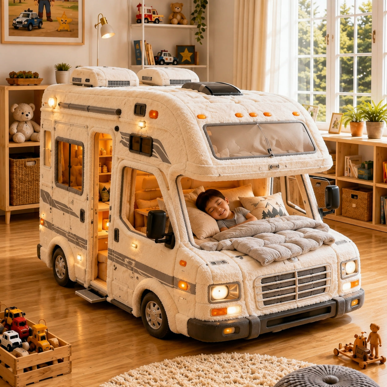 Camper-Inspired Plush Sleeping Bed