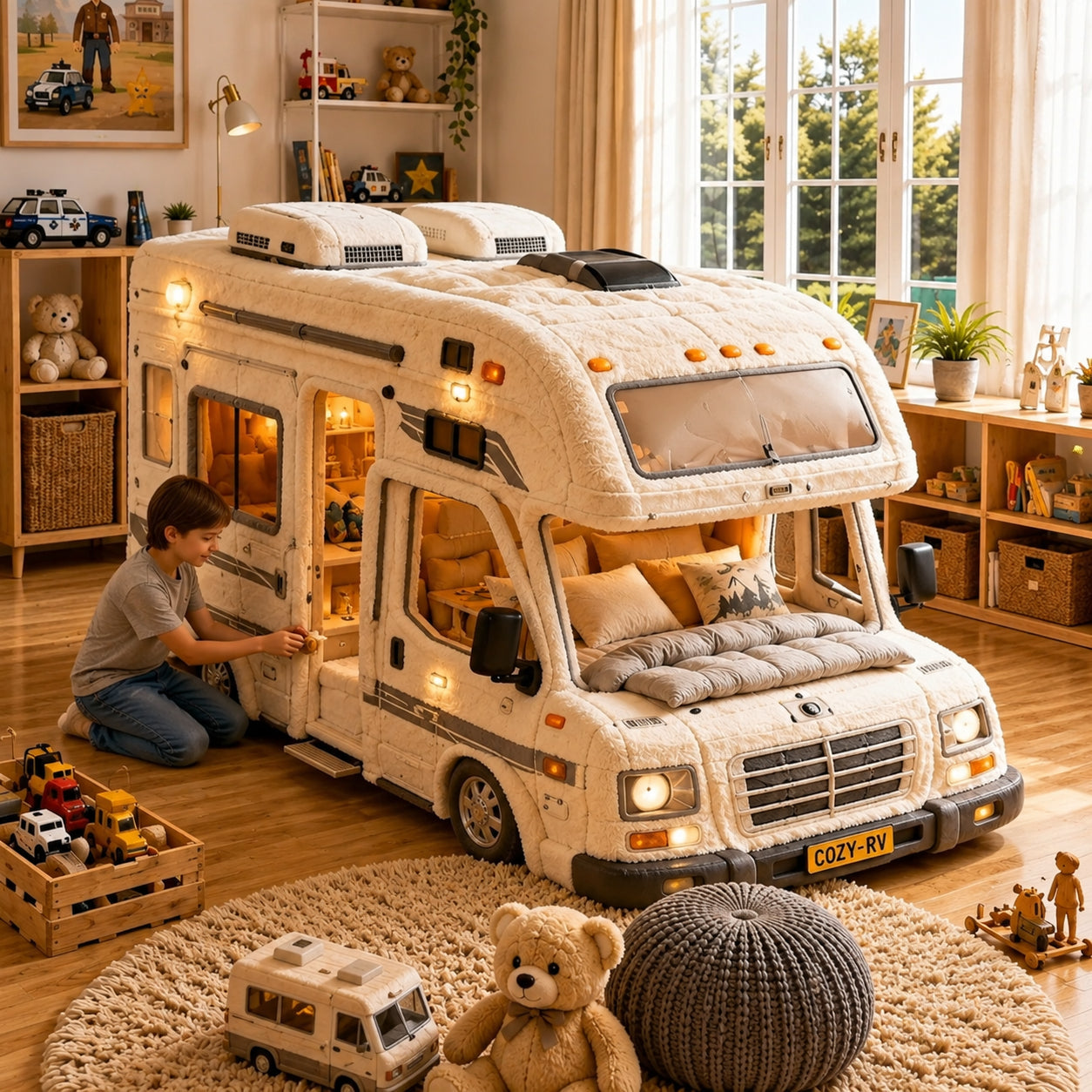 Camper-Inspired Plush Sleeping Bed