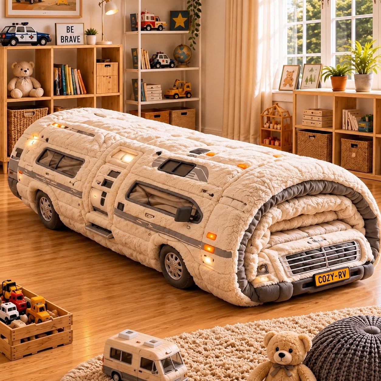 Camper-Inspired Plush Sleeping Bed
