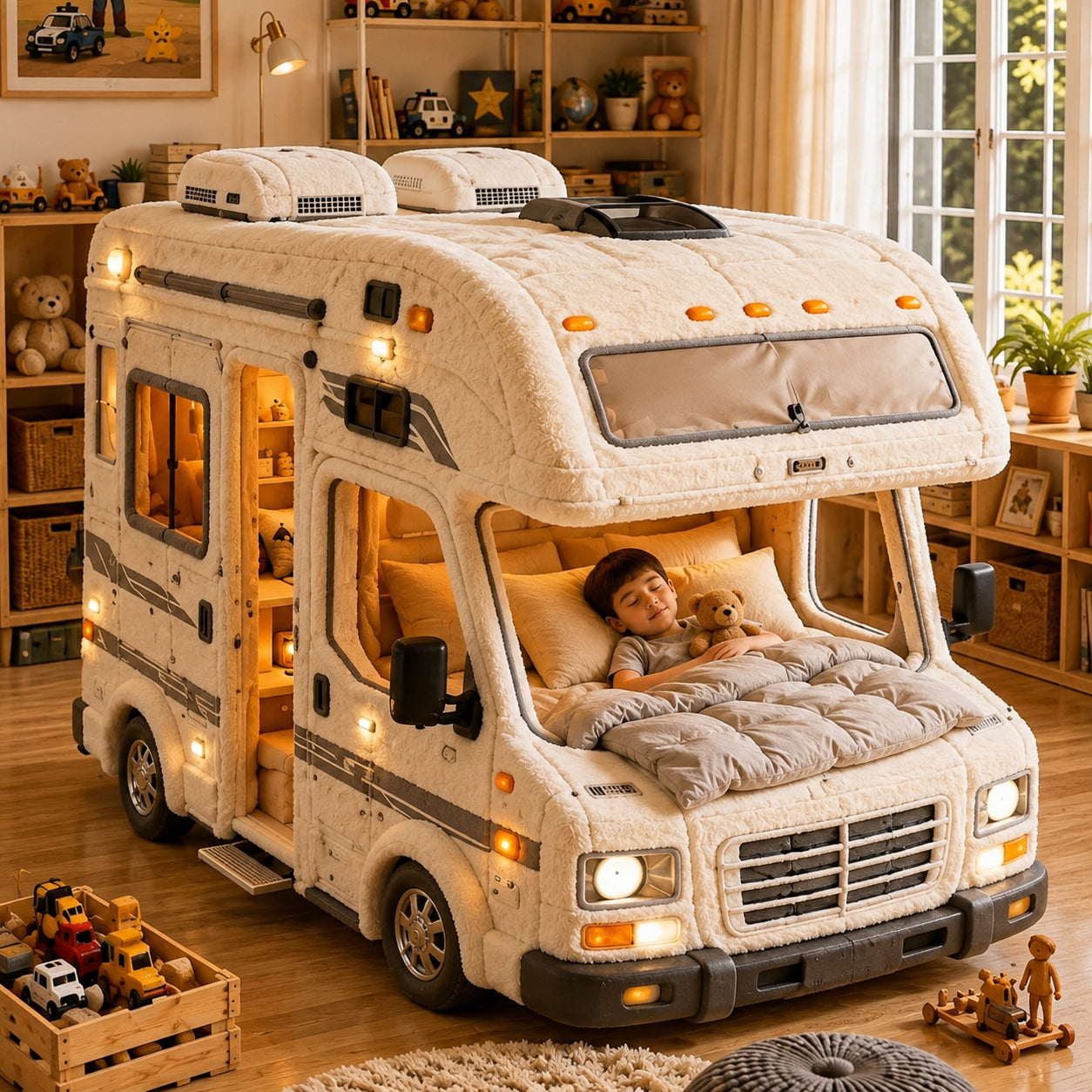 Camper-Inspired Plush Sleeping Bed