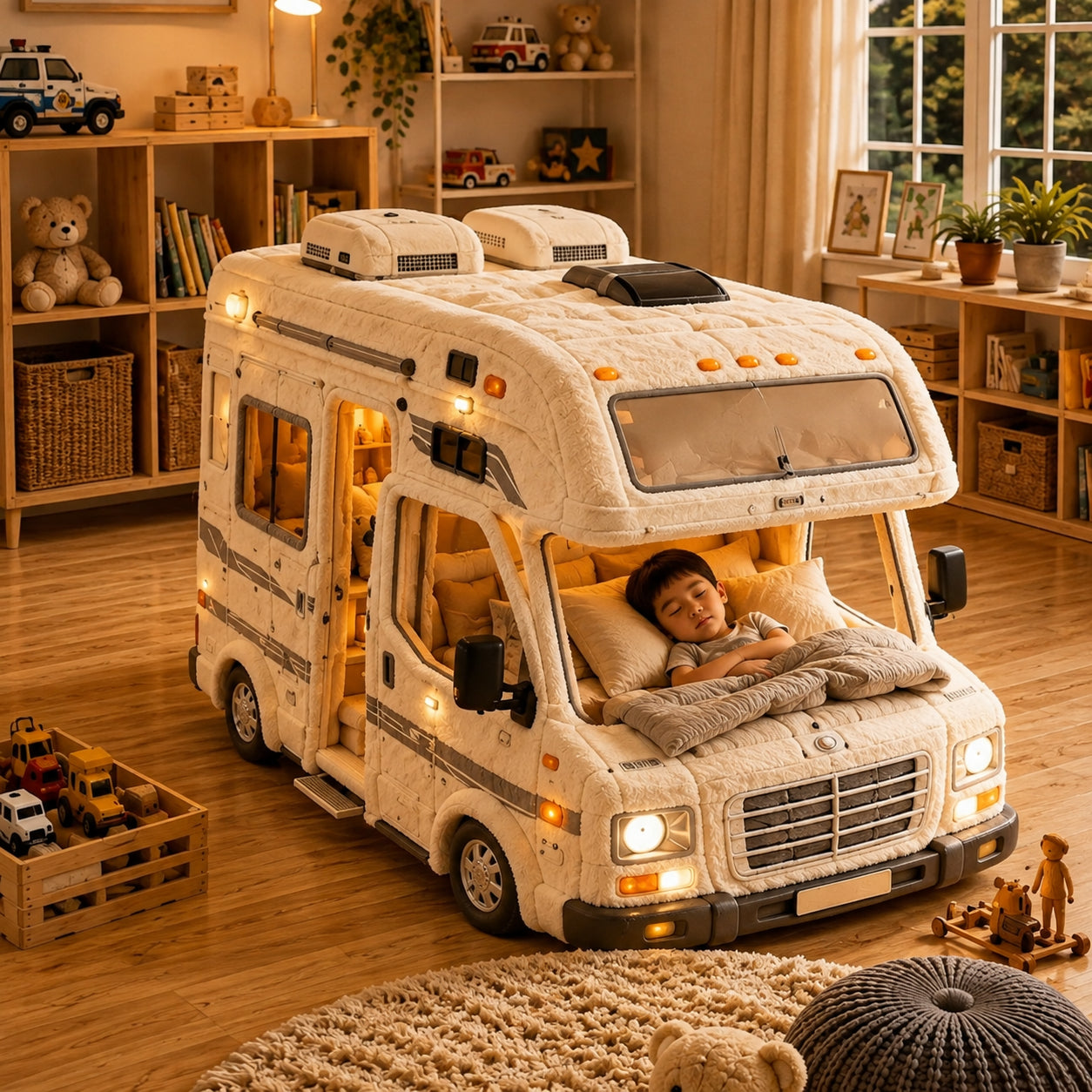Camper-Inspired Plush Sleeping Bed